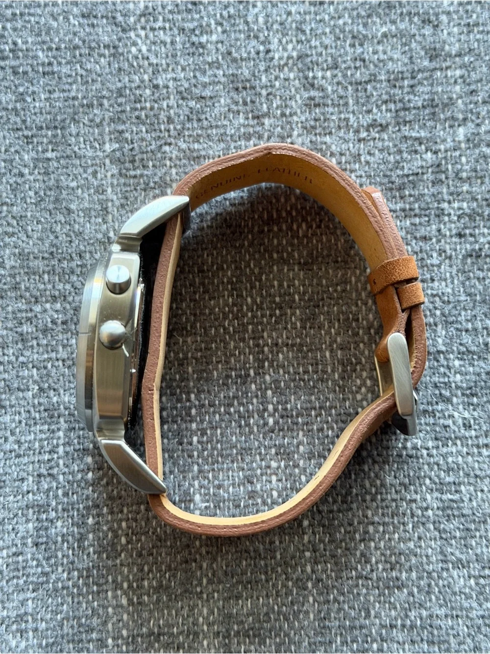 TEVA Stainless Steel Brown Leather Strap Watch